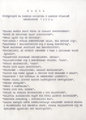 Hasła rozpowszechniane na terenie Szczecina w okresie Wydarzeń Grudniowych 1970 r. (Sygn. IPN Sz 0012/323 t. 1).