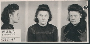 Zdjęcie sygnalityczne Janiny Wasiłojć, WUBP Bydgoszcz 1951 r.
