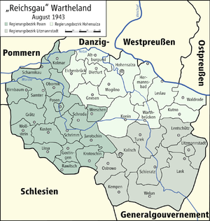 Mapa administracyjna regionu Wartheland